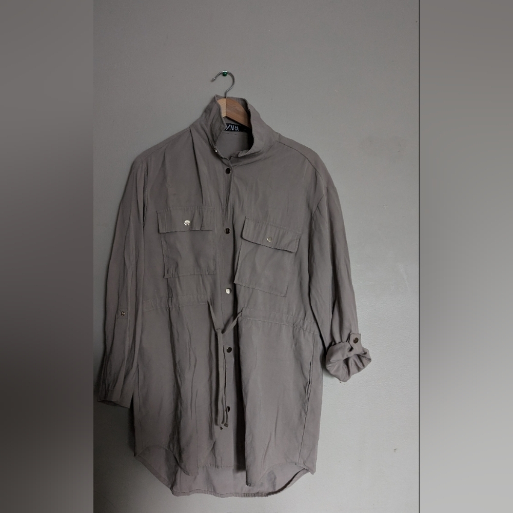 Zara Gray Mandarin Collar Buttoned Dress